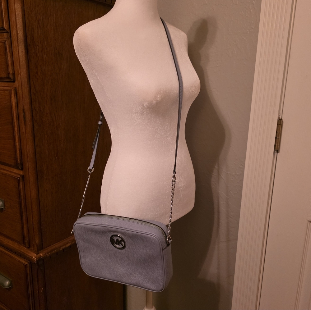 Michael Kors Fulton Pebbled Leather Crossbody Bag, Pale Blue Color